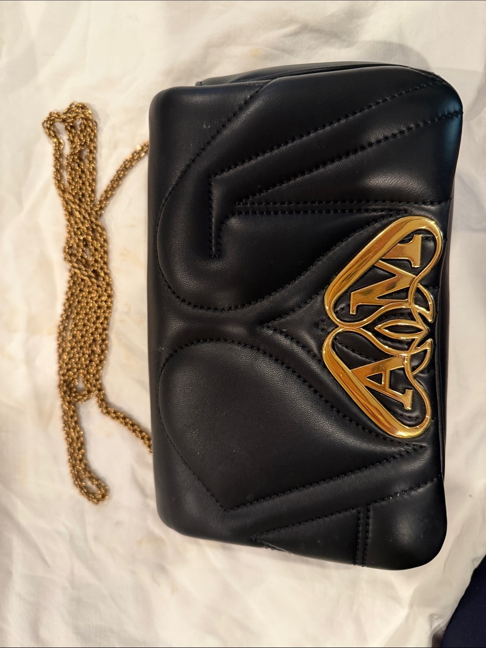 Alexander McQueen Black Quilted Leather Crossbody with Gold Logo